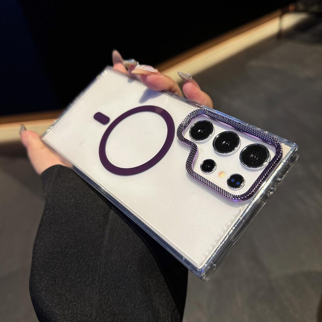 Luxury Transparent Shockproof For Magsafe Case for Samsung Galaxy S25 Edge S24 Plus S23 FE S22 Ultra Magnetic Armor Back Cover