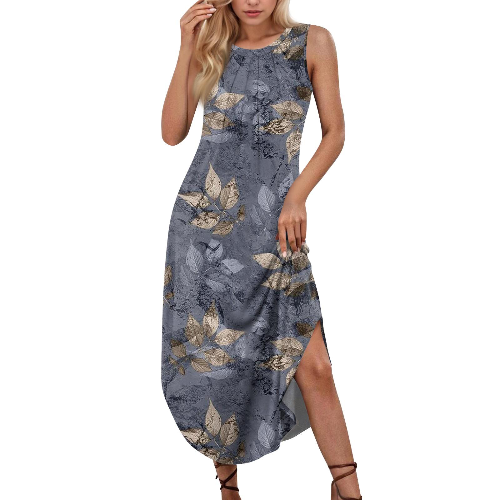 

Женские летние повседневные платья без рукавов с принтом и U-образным вырезом S