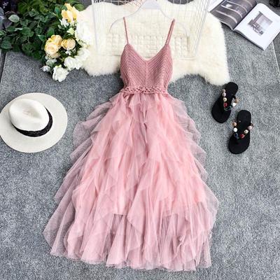 Sexy Mesh Dress Fashion Slim Cake Skirt Plus Size Wild Woman Clothing Skirt Suspender Skirt Women