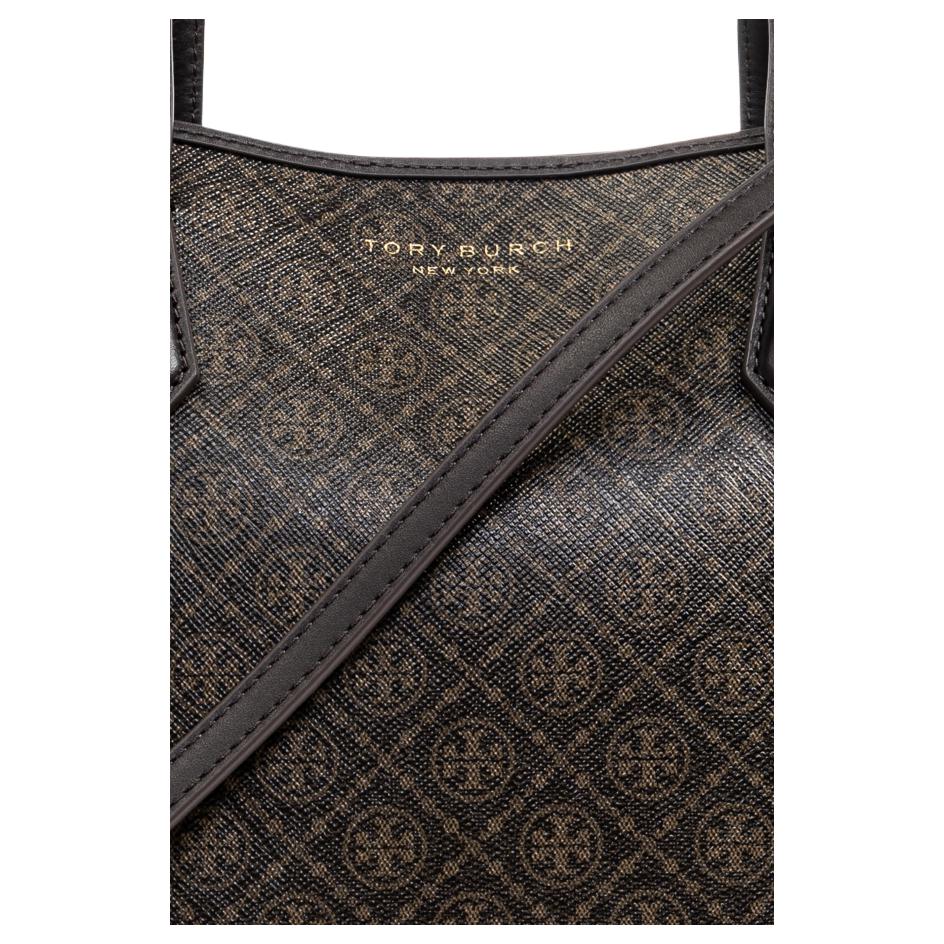 Tory Burch Perry Letter Logo Gold Hardware Canvas Tote Bag Shopping Bag Shoulder Crossbody Handbag Small Women tote Dark-Brown 176060-200