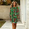 Robe Longue à Manches Longues et Col pour Femme avec Imprimé de Noël pour Fête de Fête
