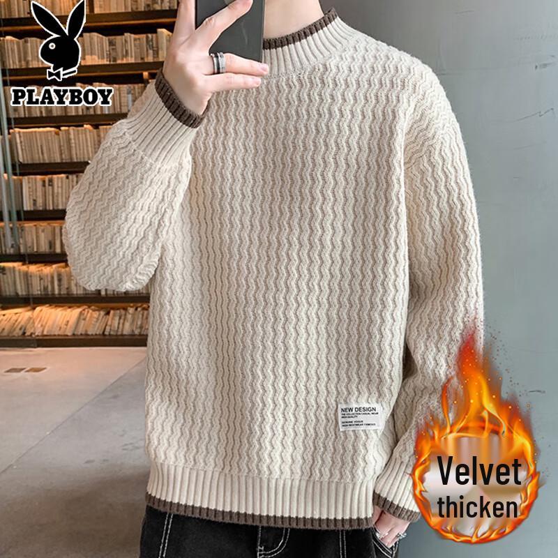 PLAYBOY Men's Wave Pattern Mock Neck Sweater