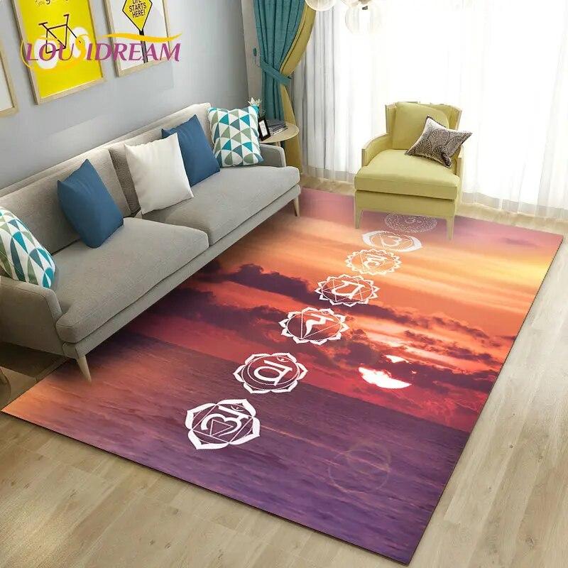 Rainbow 7 Chakra Mandala Bohemia Area Rug,Carpet Rug for Living Room Bedroom Sofa Doormat Decoration,Yoga Non-slip Floor Mat