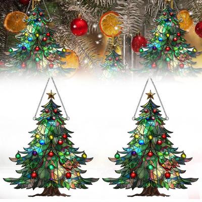 2D Acrylic Christmas Tree Light Catcher Ornament Multicolor Stained Decoration For Window Glass X2T2