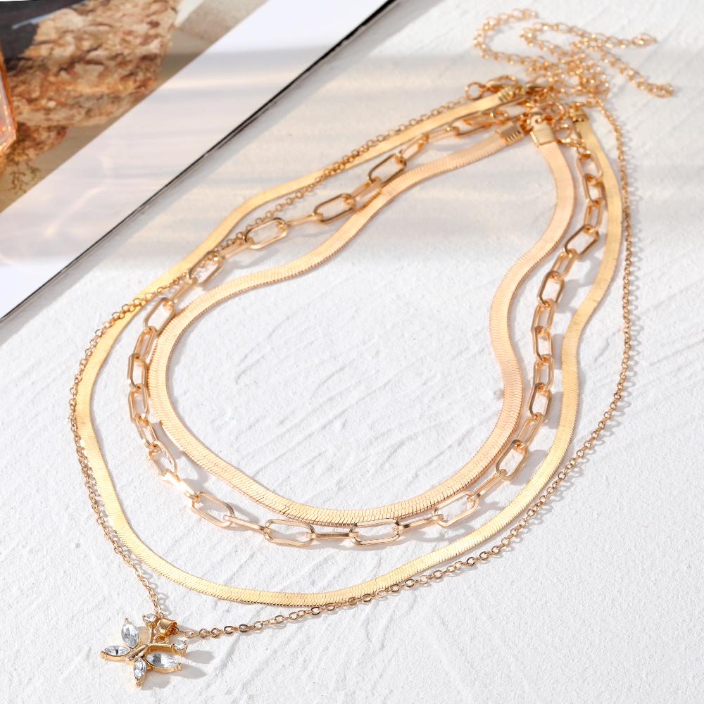 2023 New Korean Simple Necklace Butterfly Necklace Women's 4-piece Set Necklace Snake Bone Chain Elegant Charm Luxury Sweater Chain Simple Holiday