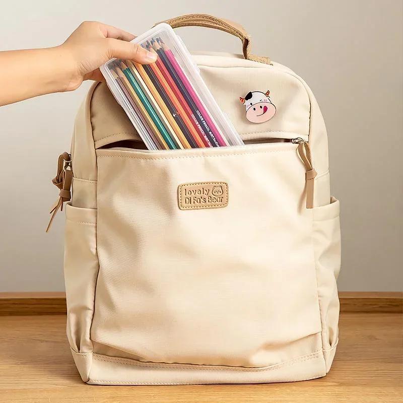 Transparent Storage Pencil Marker Pen Stationery Holder for Office School Desktop Organizer Solid Color Large Capacity Box Case