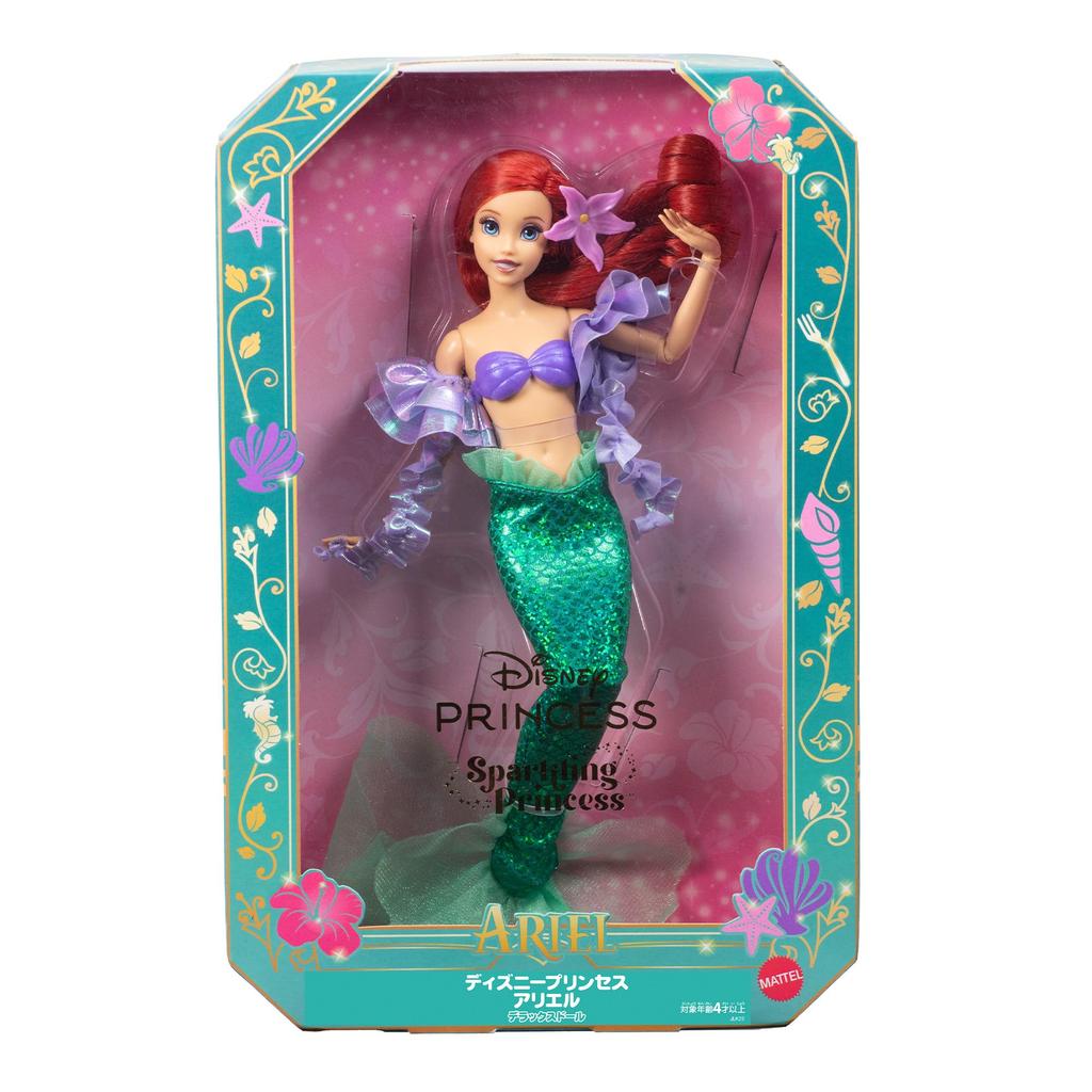 Mattel Disney Princess Ariel Deluxe Doll JLK25, Sparkling Mermaid Tail with Red Hair, Ages 4 and up, New