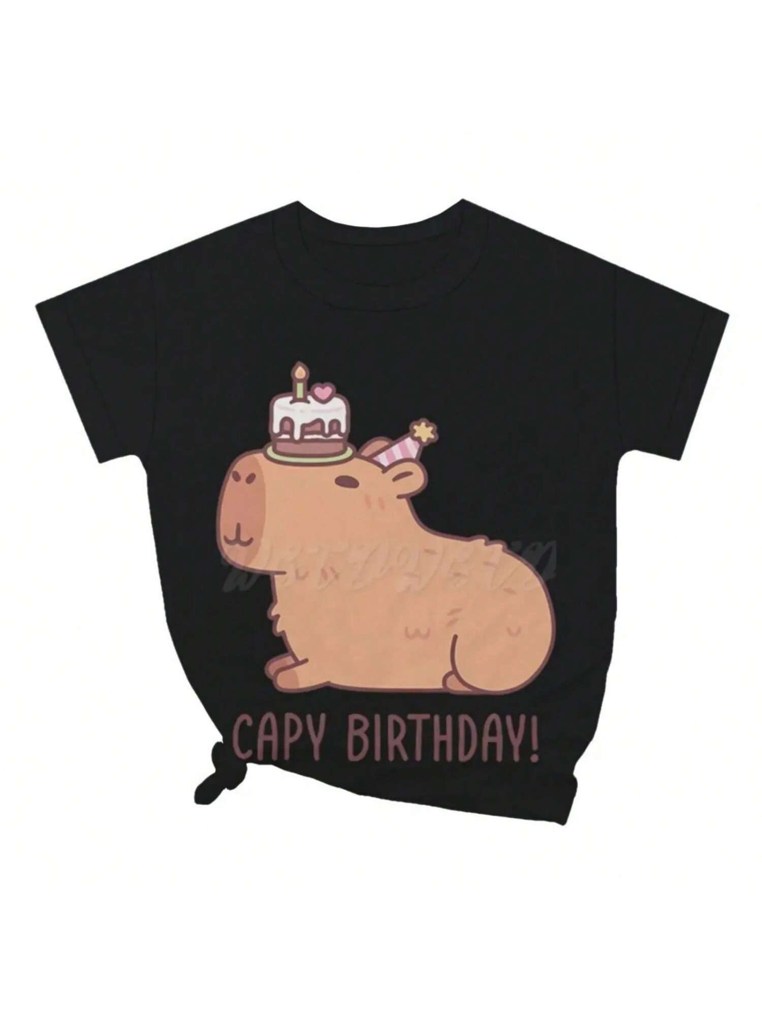 Cute Capybara With Cake Graphic T Shirts Women Capy Birthday Fashion Casual Tops Birthday Gift For Capybara Lover Funny T Shirts S