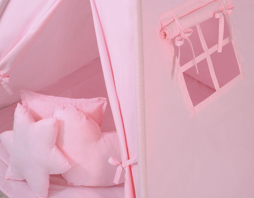 Tipi Tent for Children + Mat + Feather Pendants - Pink