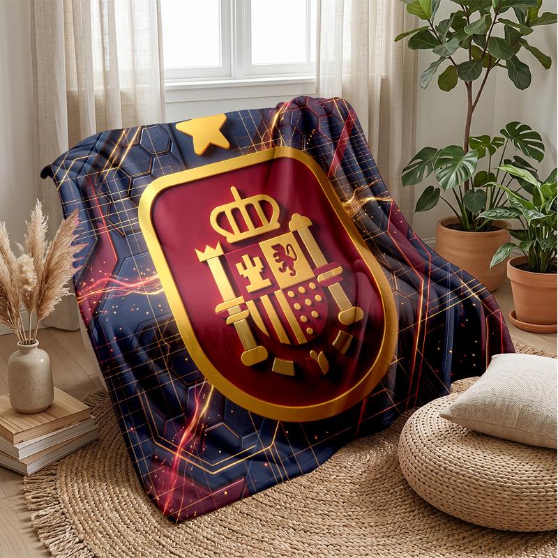 Spain Football Printed Flannel Blanket Skin Friendly Warm Decorative Throw for Indoor Couch Bed Daily Use