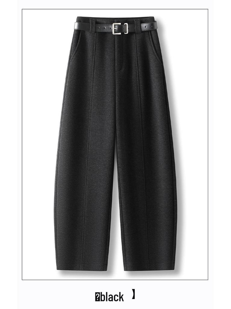 Women's Off-White Velvet Woolen High-Waist Slimming Wide-Leg Pants - Autumn/Winter 2025 Collection
