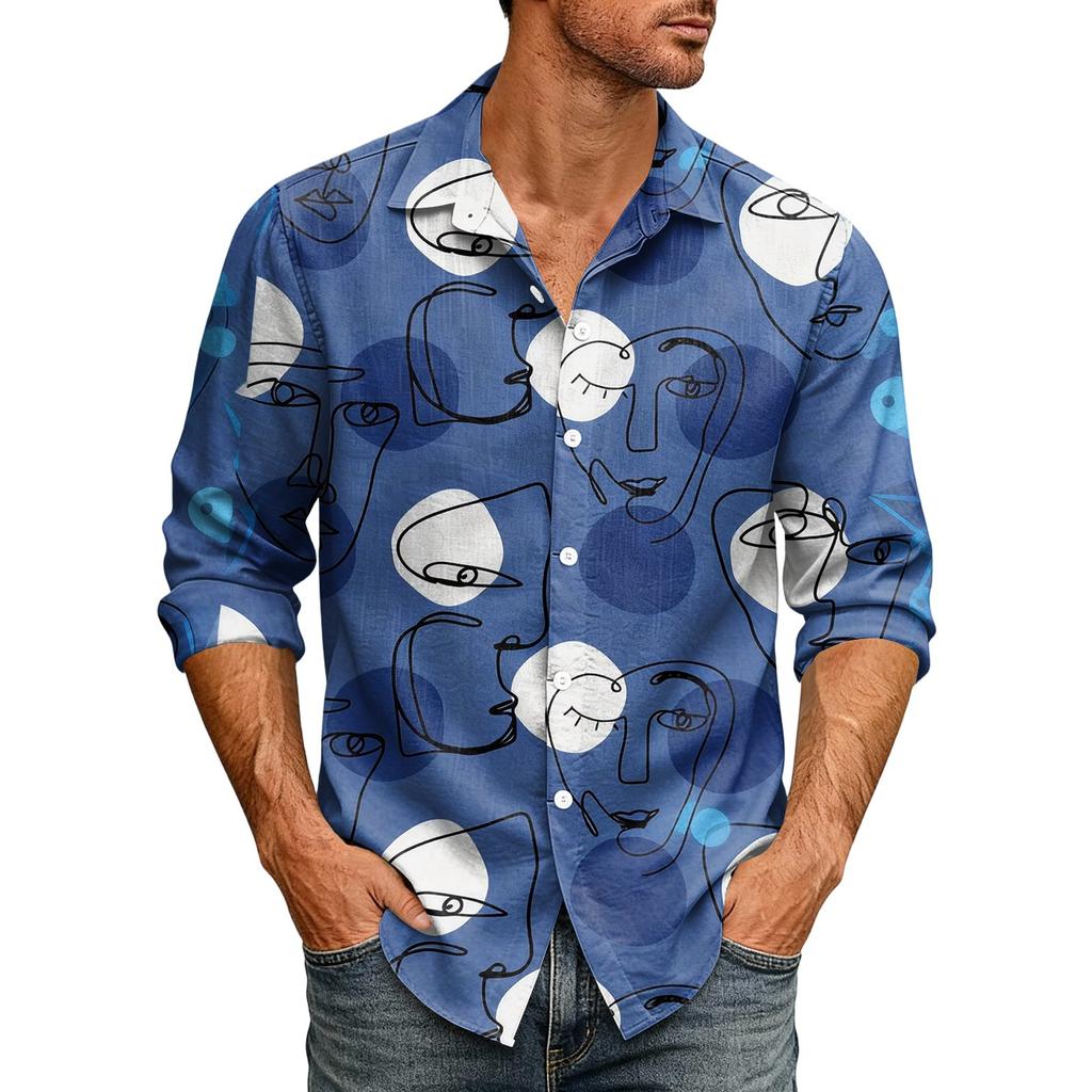Hawaii Print - Men's Casual Long-Sleeved Shirt