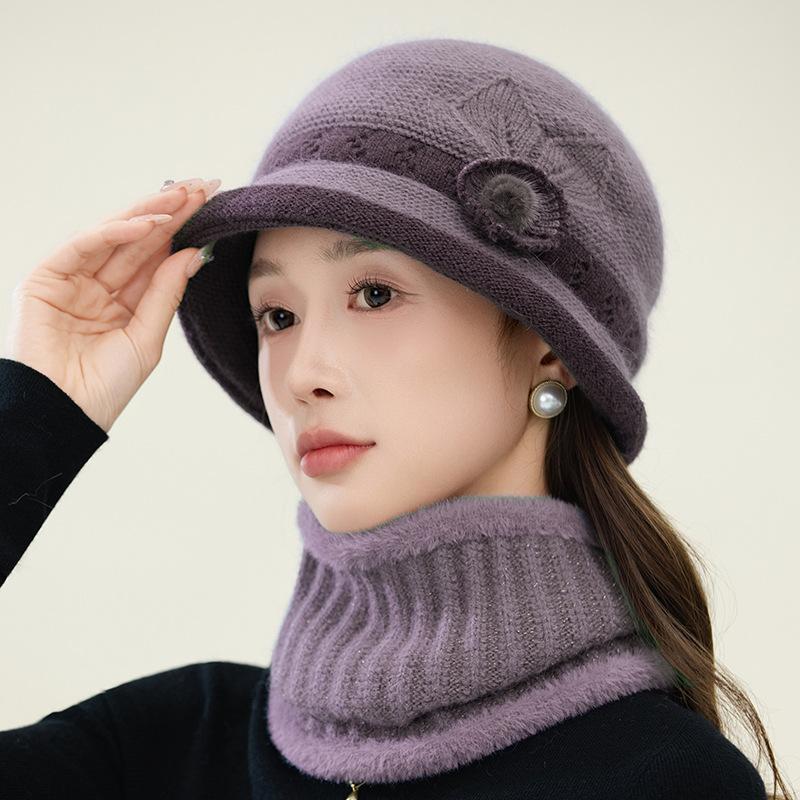 Pletená teplá čepice z králičích vlasů na podzim a zimu vhodná pro starší lidi středního věku s přidanou sametovou rybářskou čepicí Silná univerzální čepice