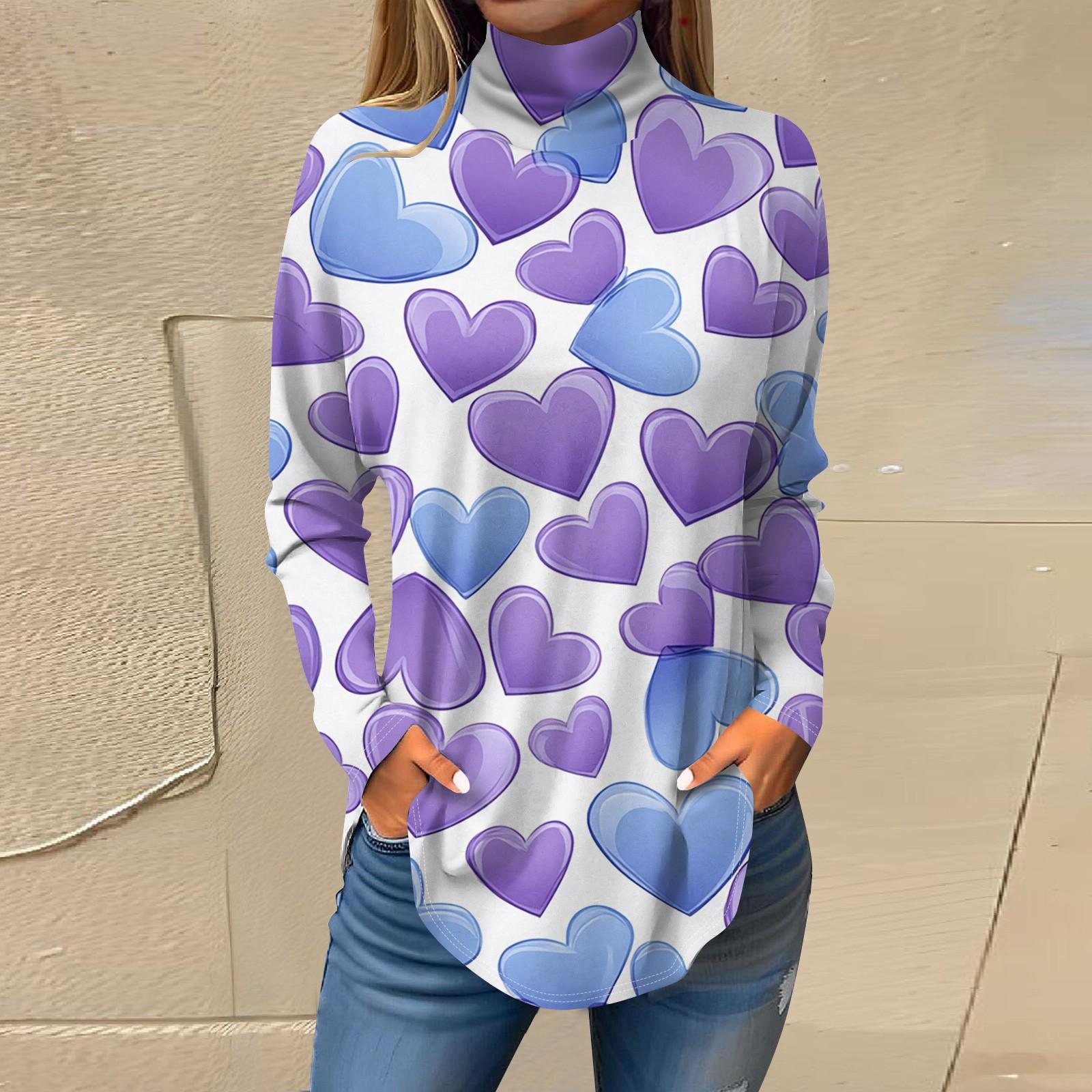 

Футболки для женщин, осенние повседневные рубашки с длинным рукавом, толстовка с принтом, топ с высоким воротом, пуловер XXXL синий