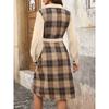 YYFS Women's Fashion Spring Fall Plaid Print Long Sleeve POLO Neck High Waist Casual Dresses