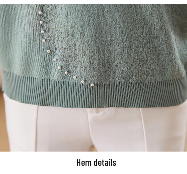 Chic Spring Gauze Sleeve Top for Middle-Aged Women - Stylish Seven-Sleeve T-Shirt