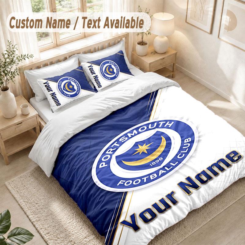 Custom Name Bedding Set 3 PiecesPortsmouth FC Print Duvet Cover + 2 Pillowcases Soft Bed Decor