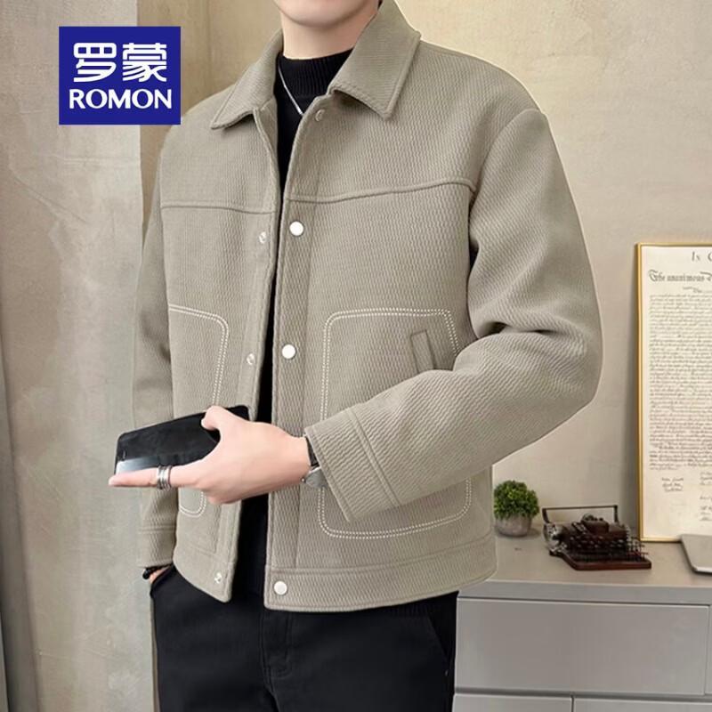 ROMON Men s Wave Texture Lapel Jacket 3XL