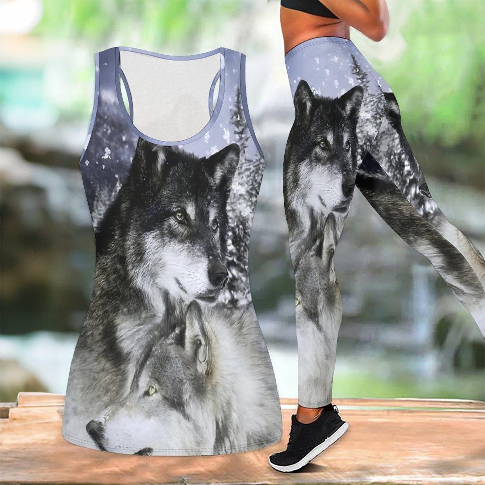 

Strong Wolf Pattern Print Yoga Outfit for Women Fashion Workout Leggings Fitness Sports Casual Yoga Set Sports Suit 8XL фіолетовий