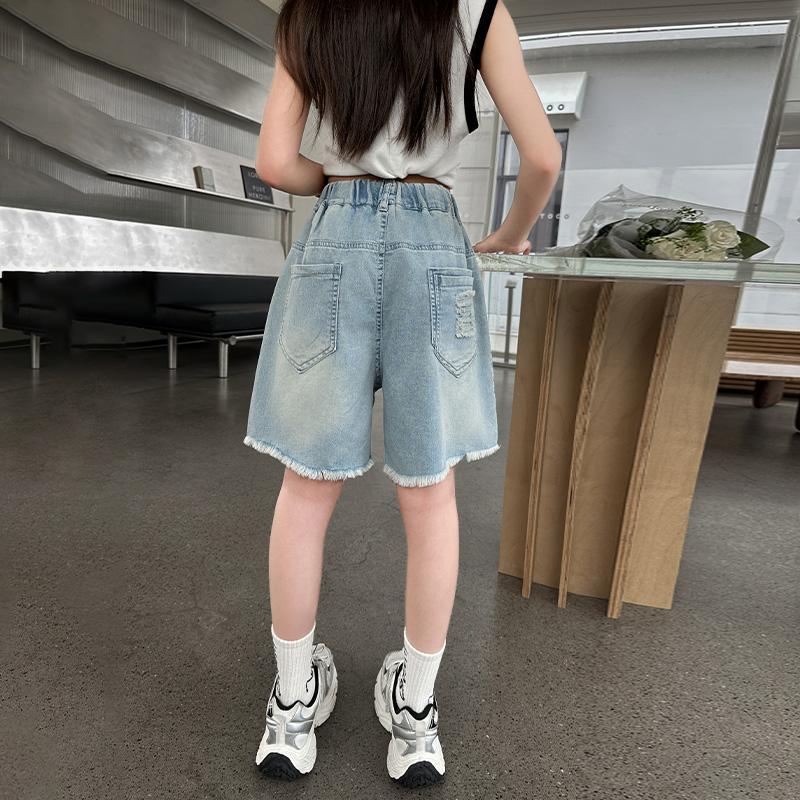 Y2k Kinder Mädchen High Waist zerrissene Jeansshorts für Streetwear Tweens Kind Sommer Design Locker geschnitten Ripped Jeans Capris 5-14J