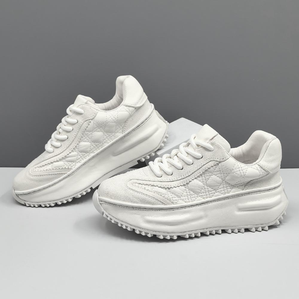 Boys' First-Layer Cowhide Thick-Soled Dad Shoes Ins Super Hot Men'S Trendy Shoes, Leather Versatile Men'S Sports And Leisure Shoes