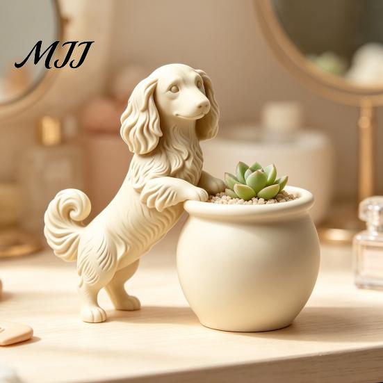 Petit Pot de Plante Vert Teckel à Poil Long Imprimé en 3D, Pot de Fleur Chien Mignon pour Cactus Plantes Succulentes d'Air Contenants Succulentes, Décoratif