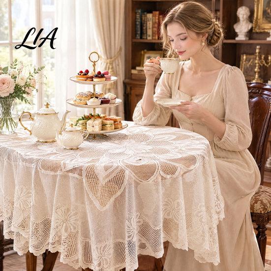 Vintage Lace Tablecloth White Floral Tablecloth, Rustic Boho Table Cover, Foldable Dining Cloth for Wedding Bridal Shower Party Decoration Decorative