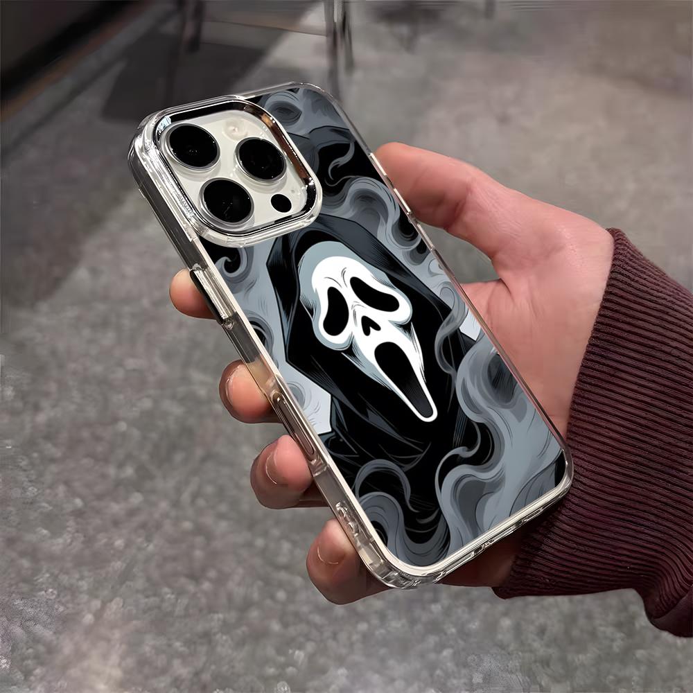 Ghost Face Scream Halloween Phone Case For IPhone 17 Air 16 E 15 14 13 12 11 Plus Pro Max Electroplated Transparent Soft Shell