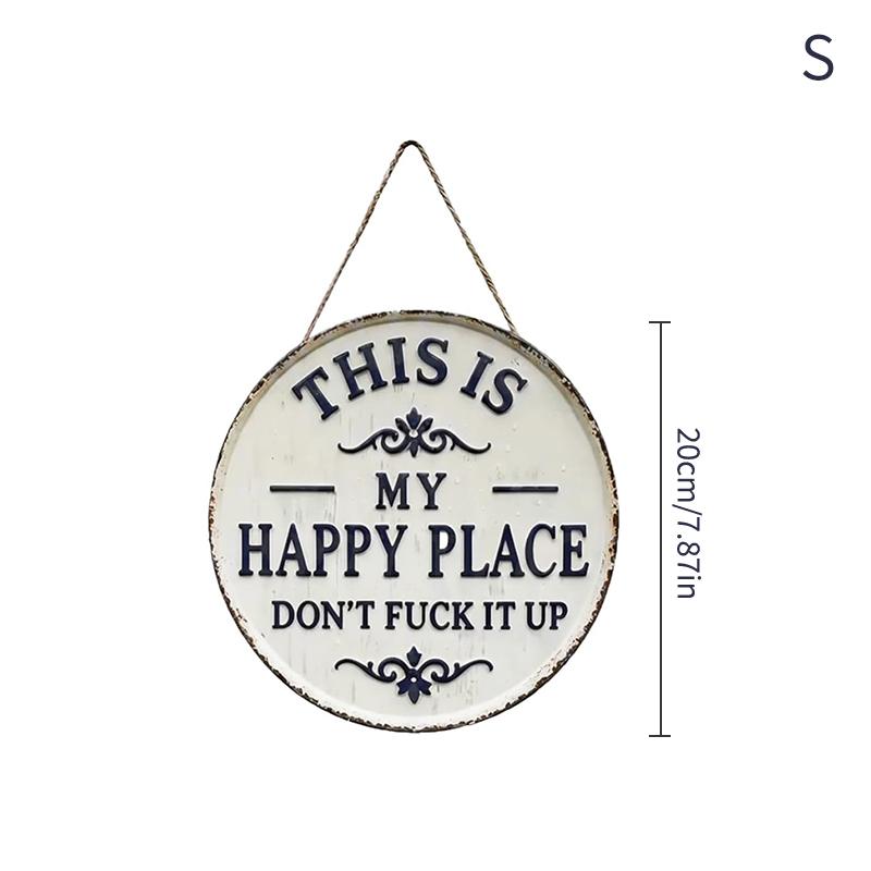 2D Flat, Rustic Metal Garden Sign  This Is My Happy Place  Funny Wall Art With Floral Decoration Outdoor Sign S