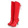 Winter Women Lace-up Platform Knee High Boots Red Black Spike Heel Round Toe Sexy Dress Party Lady Buckle Belt Zipper Long Boots