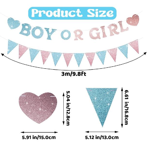 Boy or Girl Banner Gender Reveal Decorations, Pre-Strung Gold Glitter Baby Gender Reveal Decorations, No Diy He or She Party Decor for Girl Boy