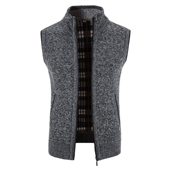 New Solid Mens Sweaters Autumn Winter Warm Zipper Sweaters Vest Men Casual Knitwear Sweatercoat Male Sleeveless Cardigan