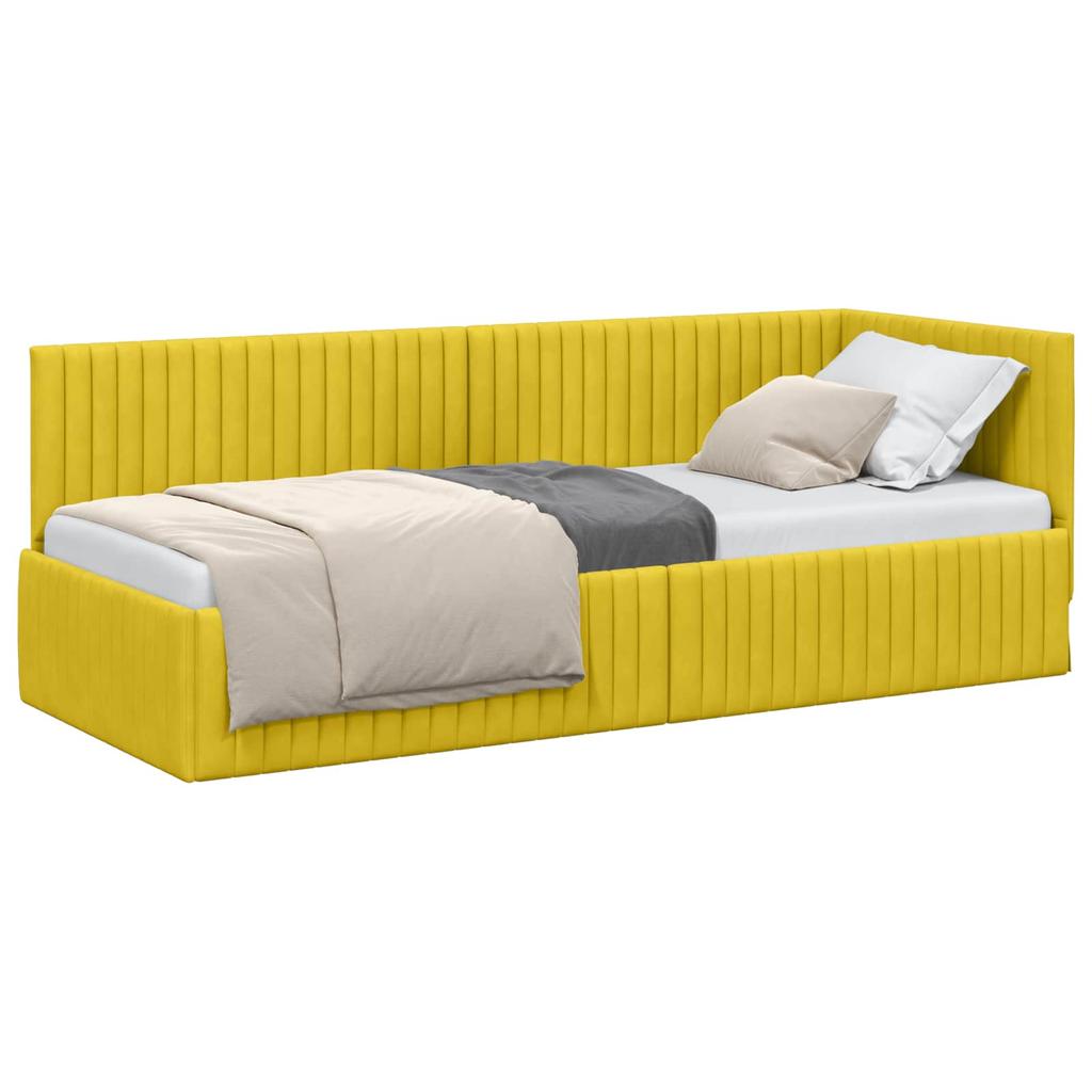 L Shaped Bed Frame with Headboard Yellow 80 Cm X 200 Cm Velvet