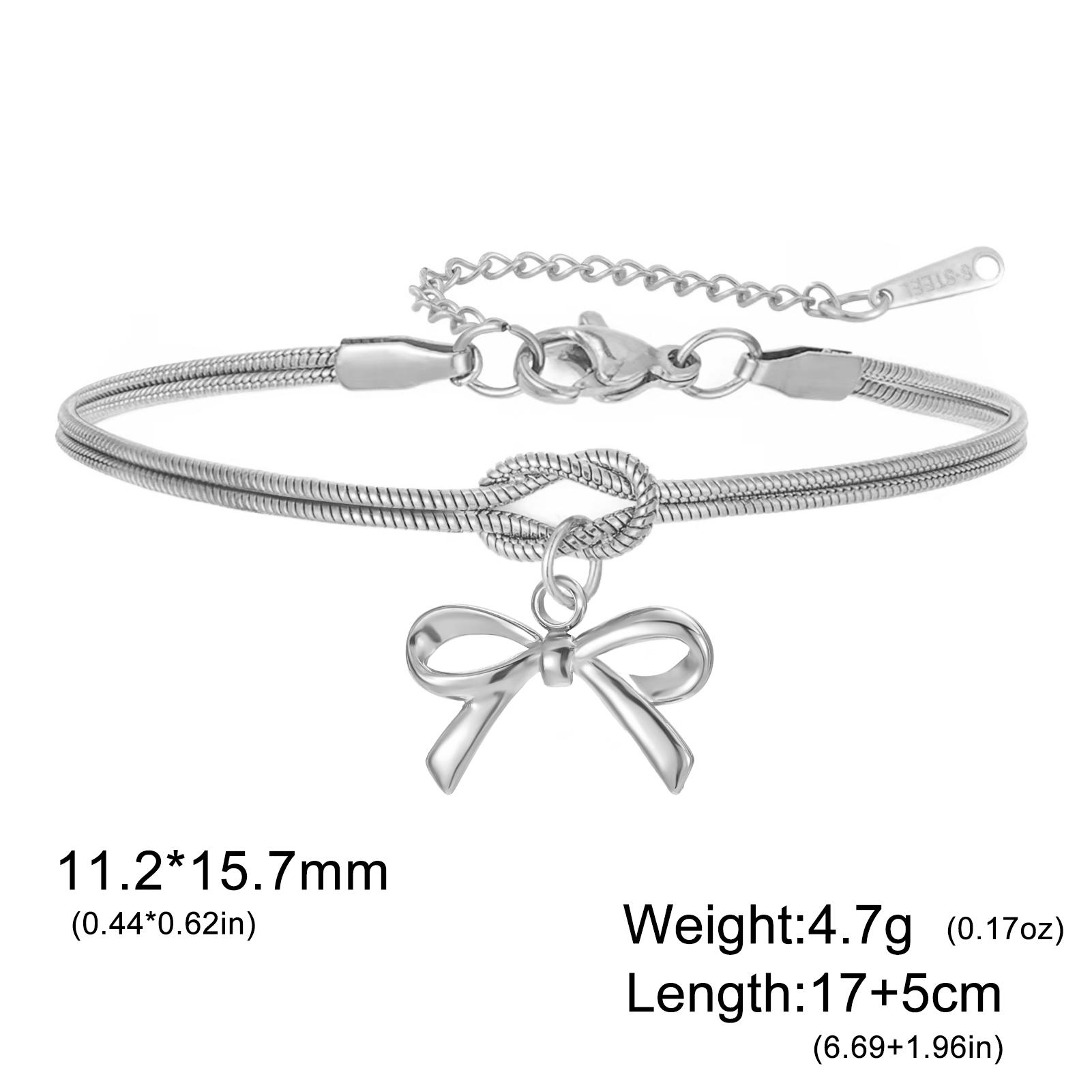 

Teamer Bowknot Stainless Steel Bracelet For Woman Girls Soft Knot Snake Double Chain Bracelet Summer Jewelry Birthday Gift 2026 17-22cm