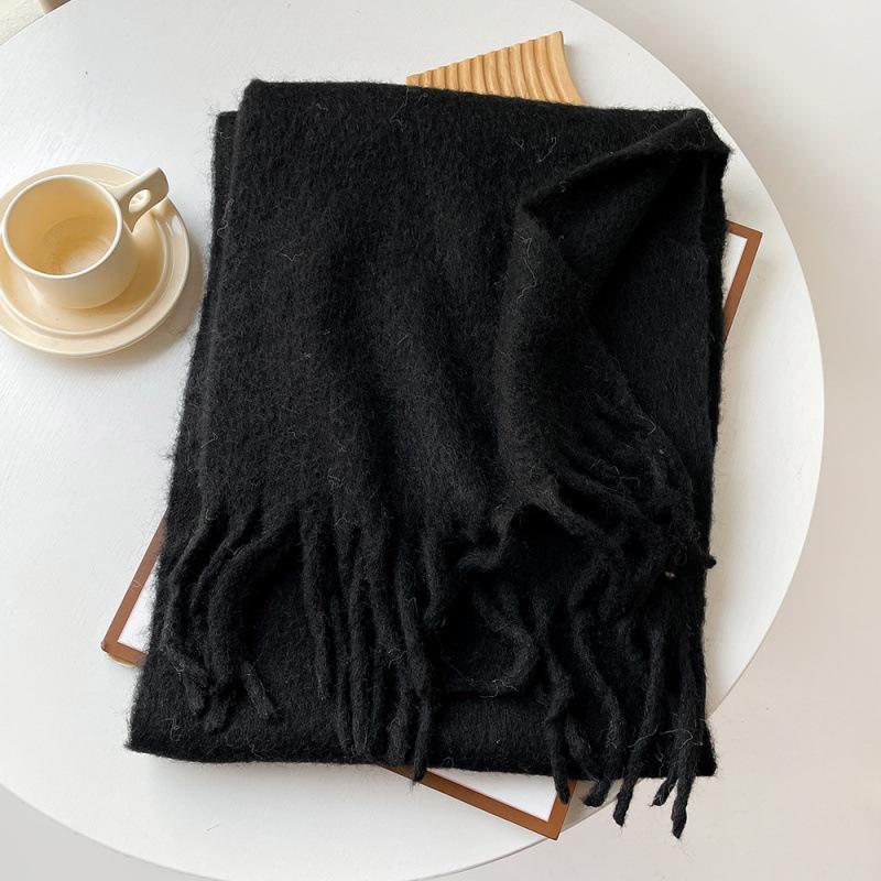 Wool Scarf Autumn And Winter Solid Color Mohair Scarf High-End Thickened Warm Fringed Shawl