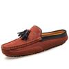 Fashion Breathable Suede Leather Loafers Handmade Mens Casual Muller Shoes Size 38-47 Tassel Slip on Half Flats Handmade Male Moccasins