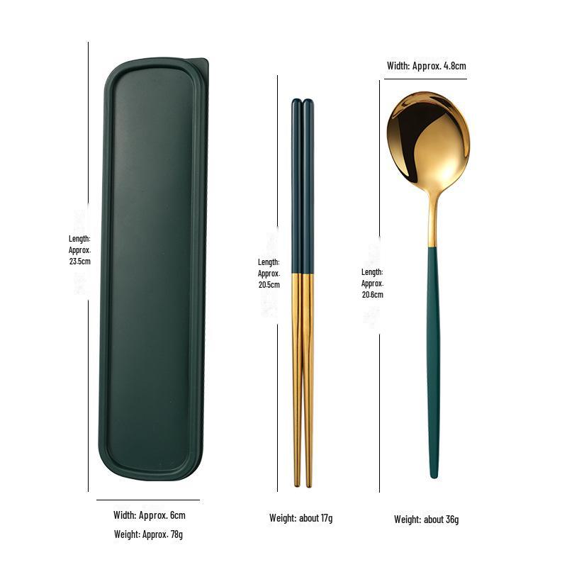 Stainless Steel Portable Tableware Set: Chopsticks, Spoon, Fork - Customizable Student/Outdoor Gift with Logo.