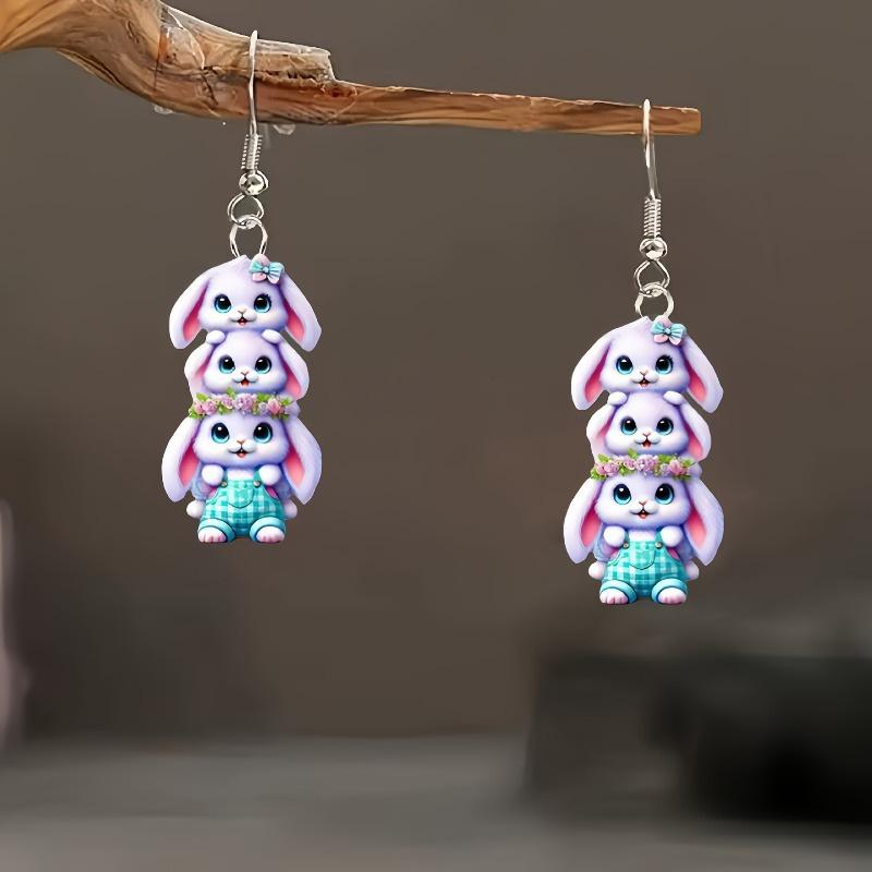 Cross-border hot sale Easter acrylic spring cute rabbit egg holiday party 2d flat acrylic earrings