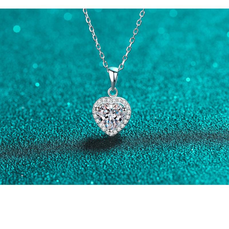 Bague Ringen Halskette mit Anhänger und Moissanit in Herzform, 100 % S925 Sterlingsilber, Pt950, Farbe D, 6,5 mm, für Damen