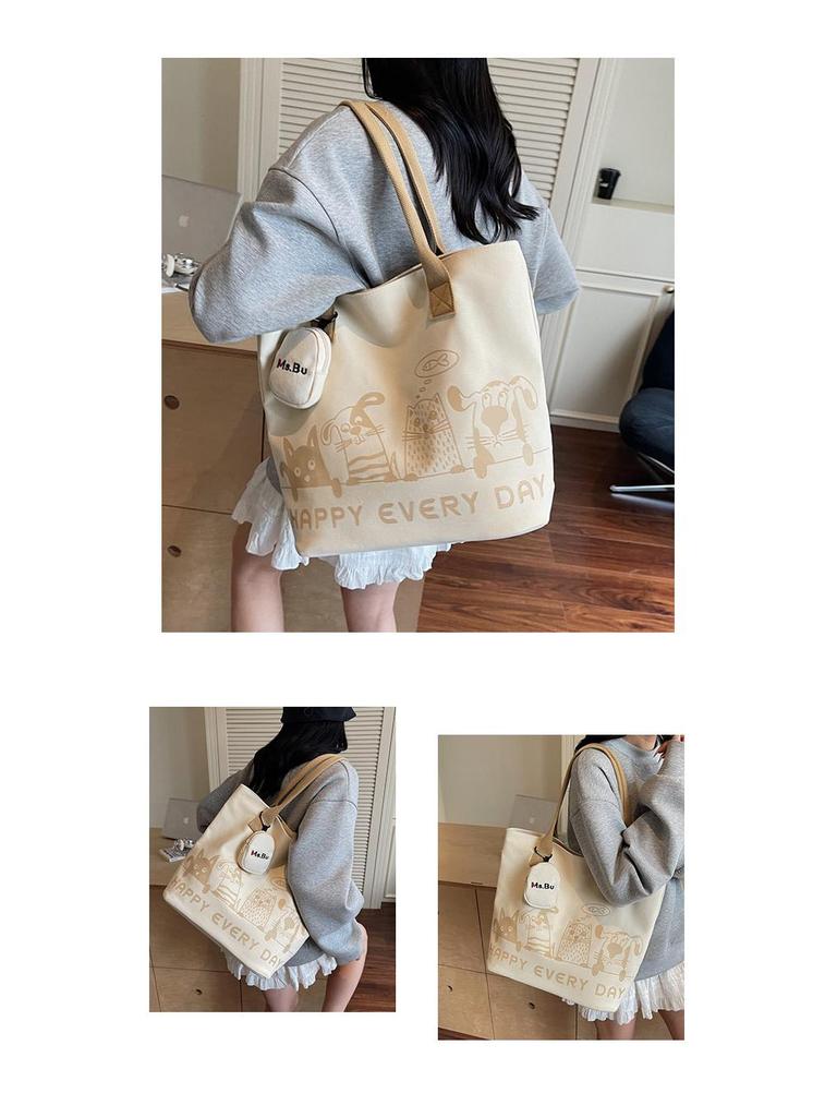 Autumn Winter Lightweight Canvas Tote Bag - Versatile Large Capacity Shoulder Bag for Women and College Students