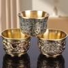 European Vintage Wine Glasses,Carved Mini Spirit Vodka Cup,Bronze Alloy Portable Spirits Goblet,Wedding Decoration, 30ml,1pcs