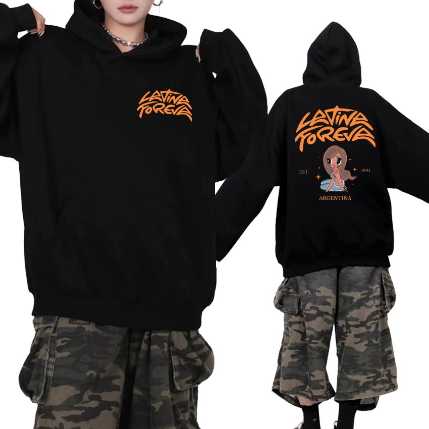 Hot Sale Karol G Latina Foreva Double Sided Printed Hoodies Men Women Harajuku Fashion Sweatshirt Unisex Fleece Casual Pullovers