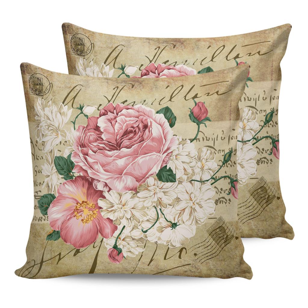 Cushion Cover Pink Flower Rose Vintage Throw Pillow Cover Sofa Car Home Decoration Pillow Cover