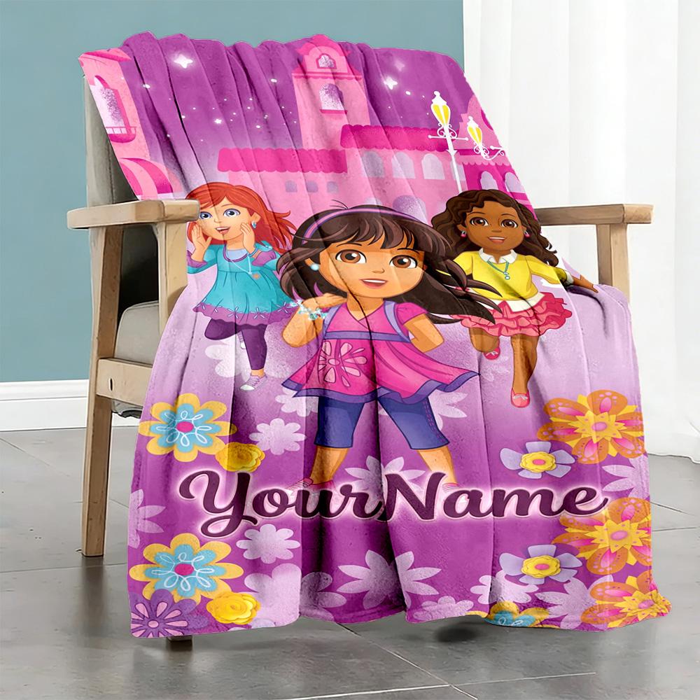 Dora Explorer Customize Text Blanket Throw Customizable Blanket Soft & Cozy Versatile for Bed Seaside Office Chair Nap Ideal for All Seasons