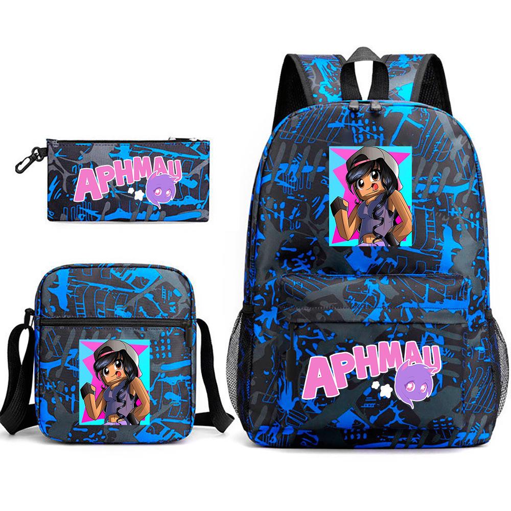 Spielwaren Aphmau Schultasche Cartoon Rucksack Federmäppchen Umhängetasche Dreiteiliges Set