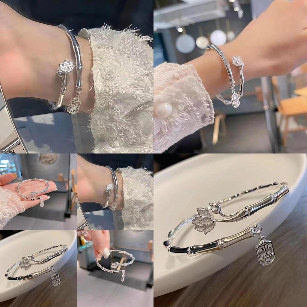 Trendy Lotus Geometric Bamboo Bracelet Chic Alloy Bangle Womens Jewelry Gift