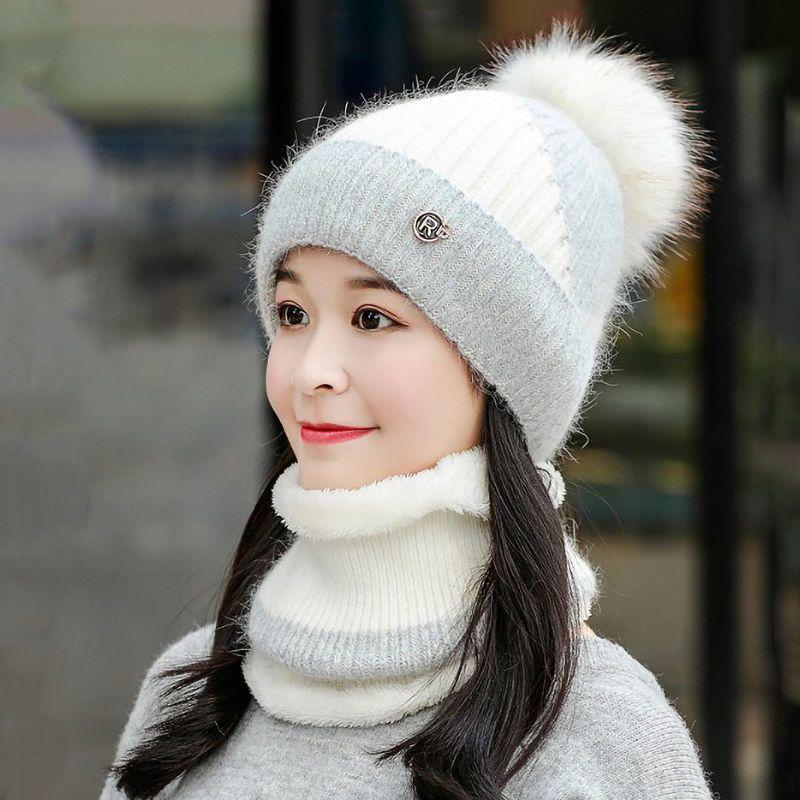 

Женская зимняя велосипедная шапка с бархатом, шерстью и шарфом — теплая, трикотажная, защищающая уши шапка для холодной погоды Hat + Scarf