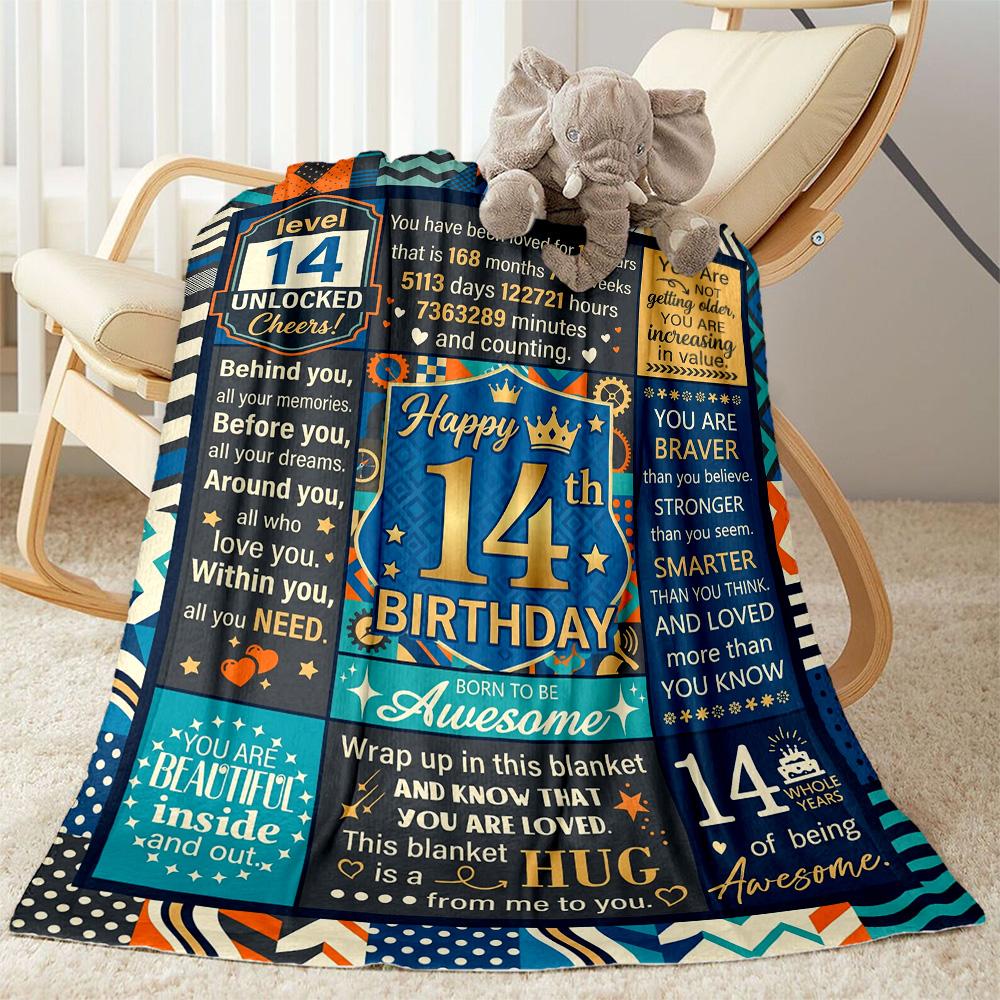 14th Birthday Celebration Blanket Soft & Cozy Great for Sofa Office Picnics Four Seasons Multipurpose Warmthful Decor Birthday Christmas Gift Blanket