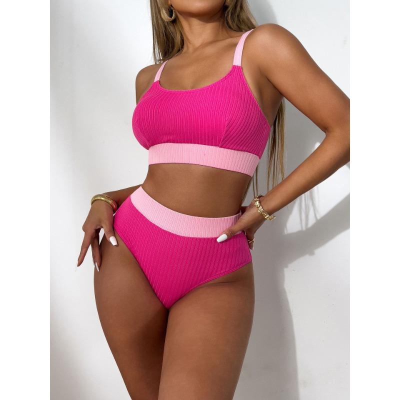 New Solid Color Suspender Split High Waist Triangle Women's Sexy Hot Spring Bikini Swimsuit