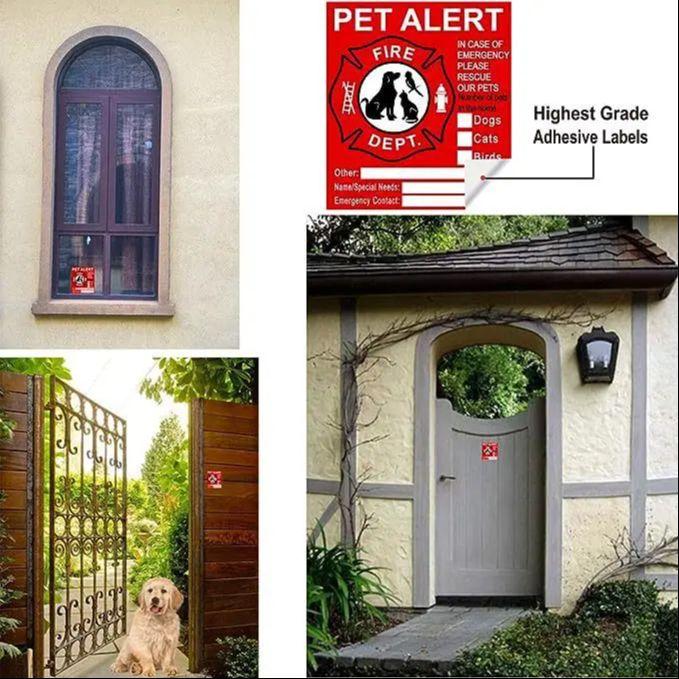 5pcs Pet Alert Safety Fire Rescue Sticker Save Pets Emergency Pet Inside Decal In Case Of Danger Pet In House Window Door Sign
